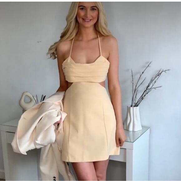 Zara Cream Linen Blend Halter Cut Out Sundress NWT Size XLarge - Picture 10 of 11